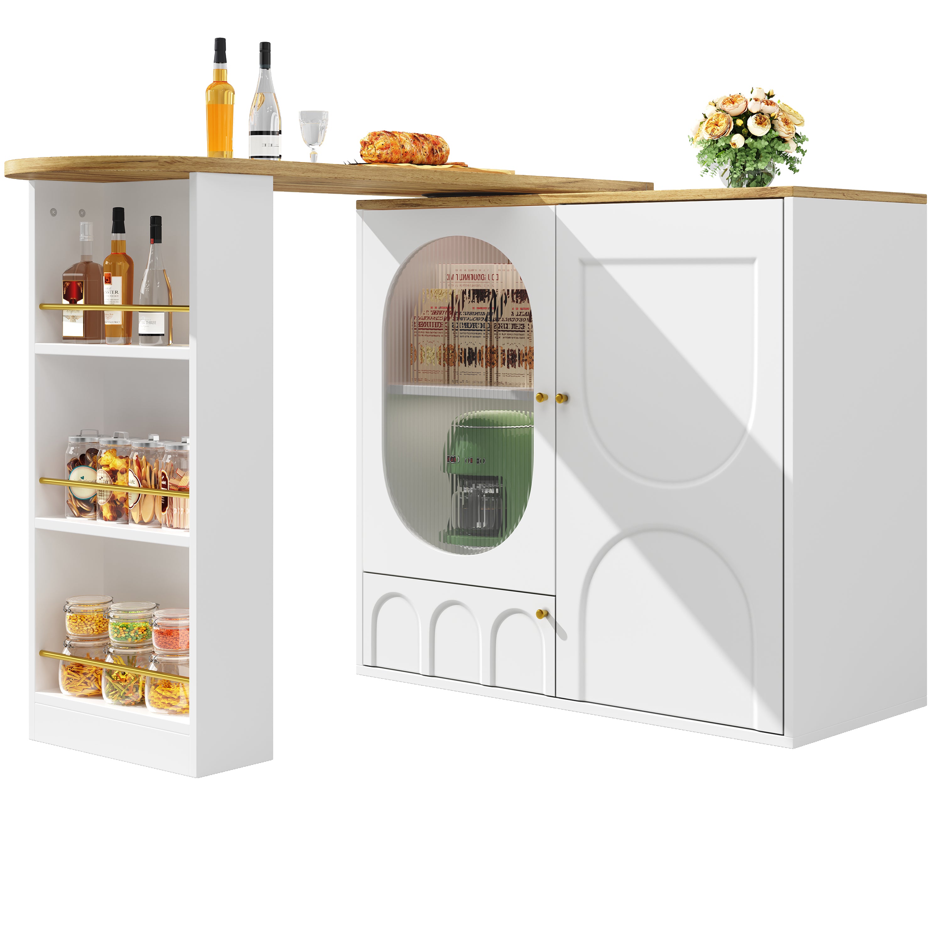 360° Rotating Bar Table Kitchen Island Storage Cabinet - White/Black