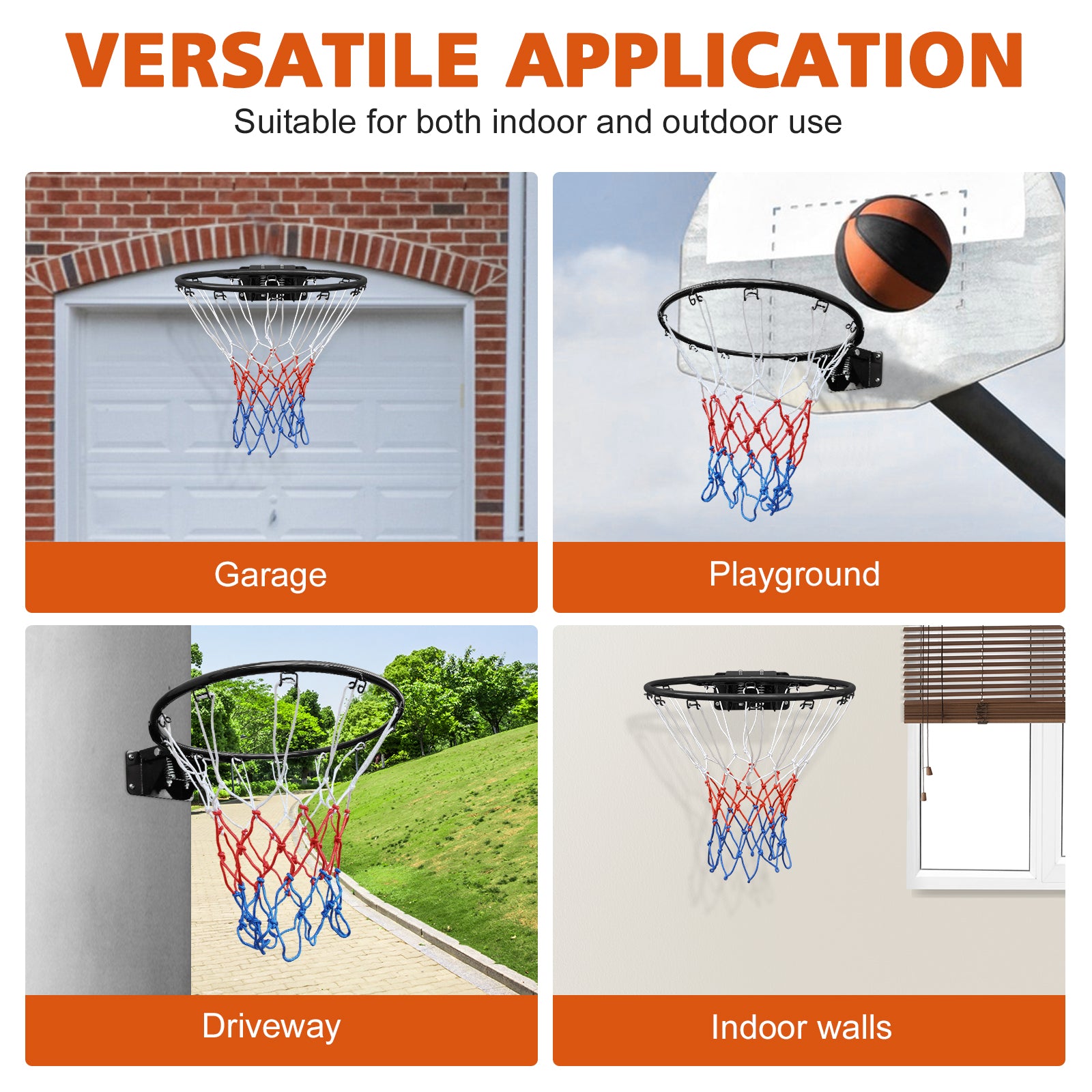 Basketball Rim Replacement, Double Spring Solid, In-Ground & Wall-Mounted Steel, Black