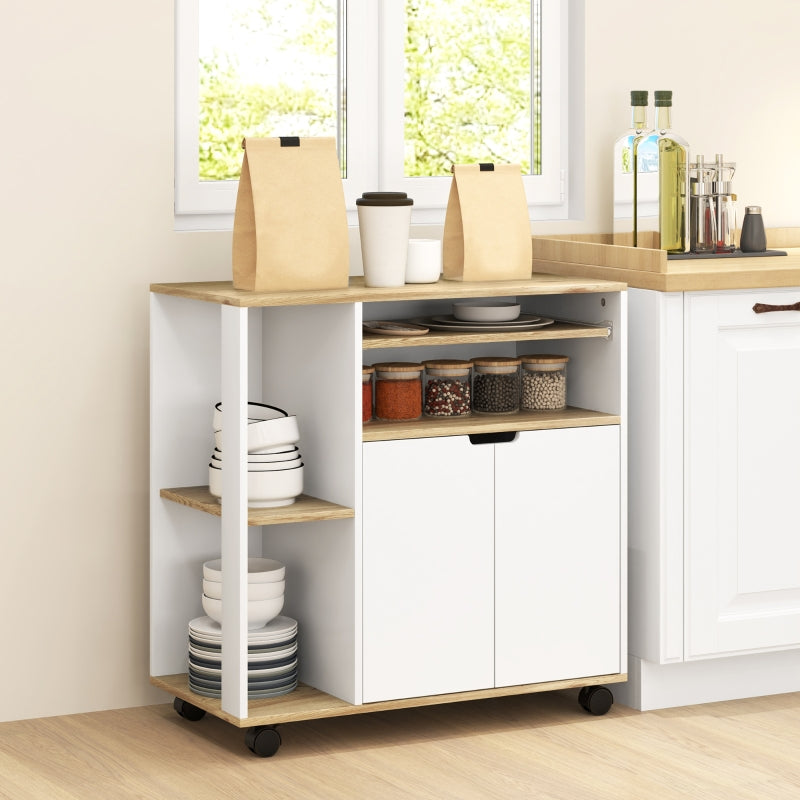Rolling Kitchen Cart, Storage Cabinet Adjustable Shelves, White