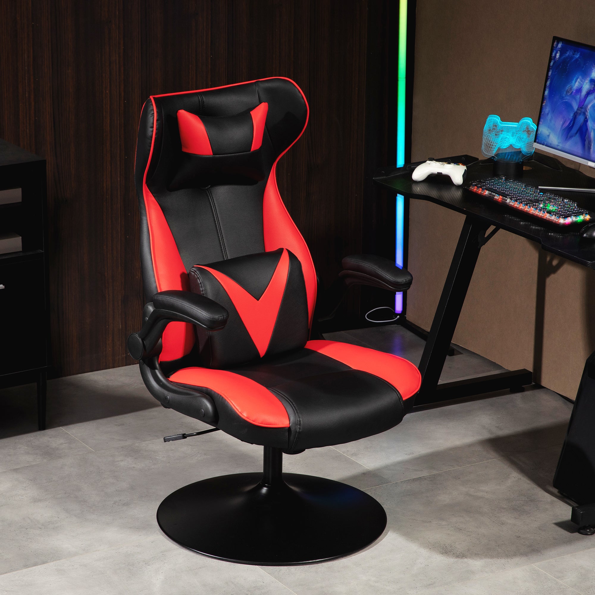 Vinsetto Gaming Chair with Rocker, Ergonomic, Height-Adjustable, Black + Red