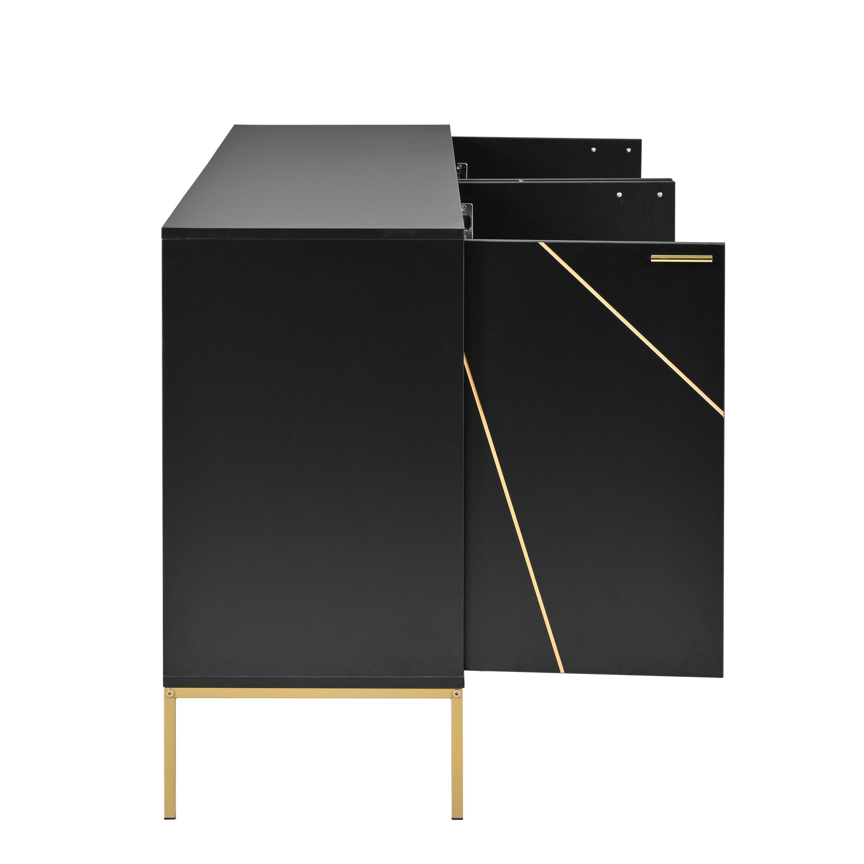 Sideboard four doors metal feet TV cabinet wardrobe linear design black and gold