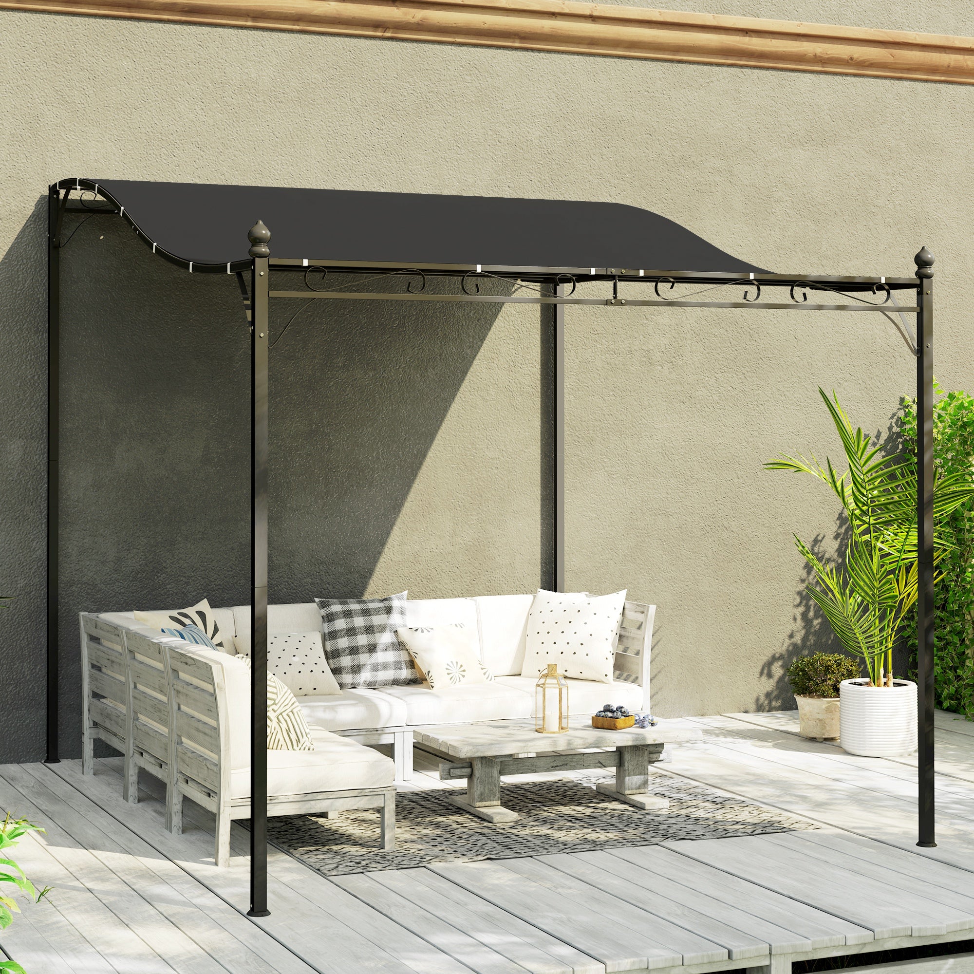 Pergola Lean-to Pavilion Water-Repellent Freestanding 2.5x3m Dark Grey