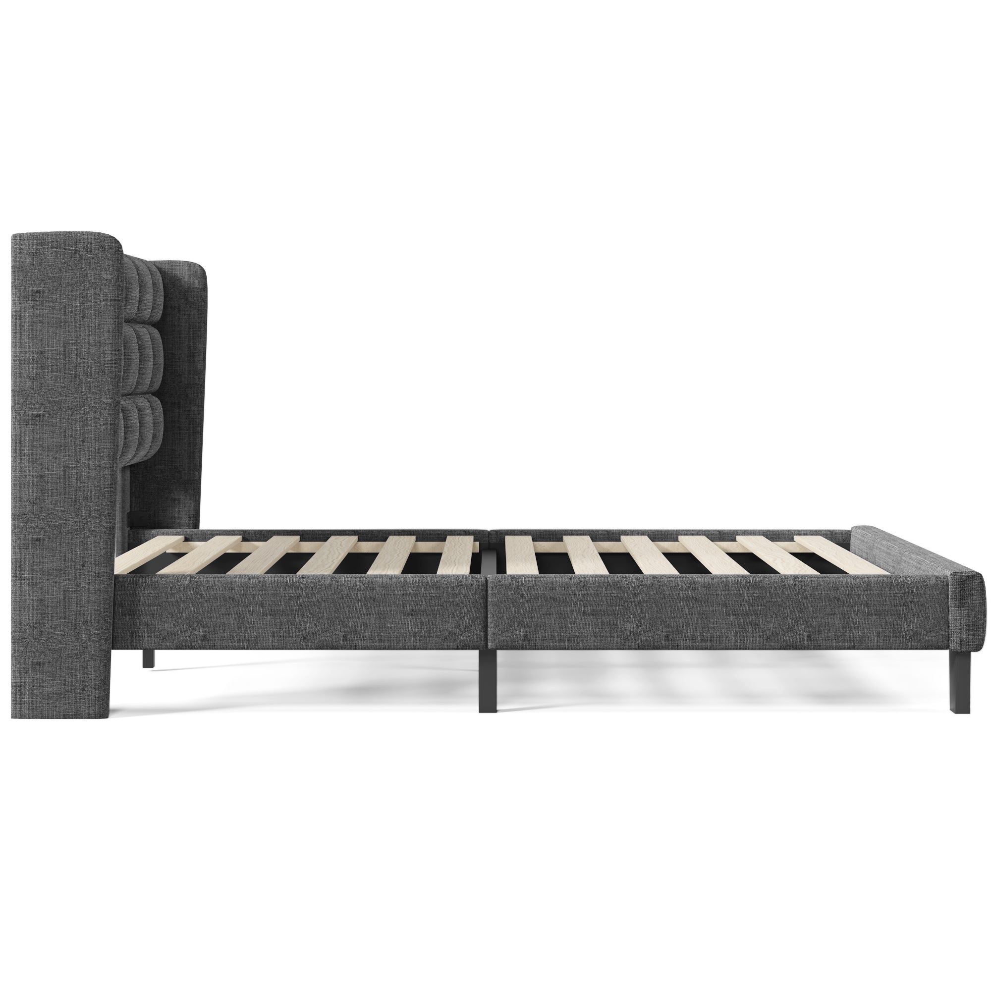 Upholstered Bed with Headboard, Slatted Frame, 140x200cm, Grey Linen