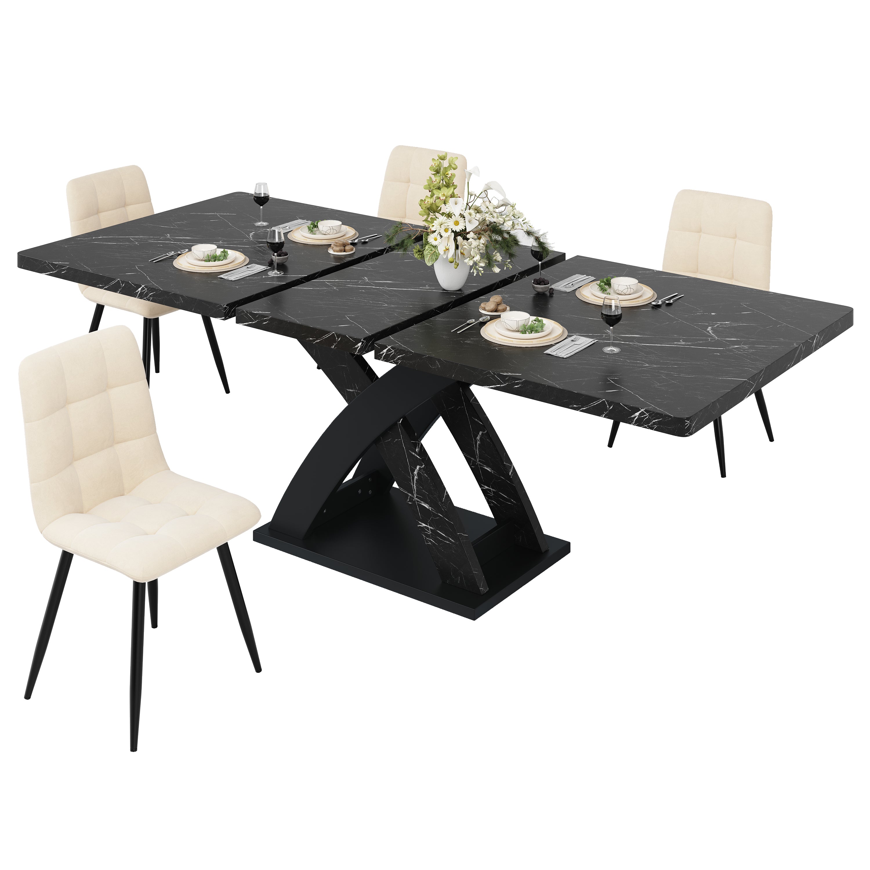 Extendable Dining Table 120-160cm 6 Seater - Black