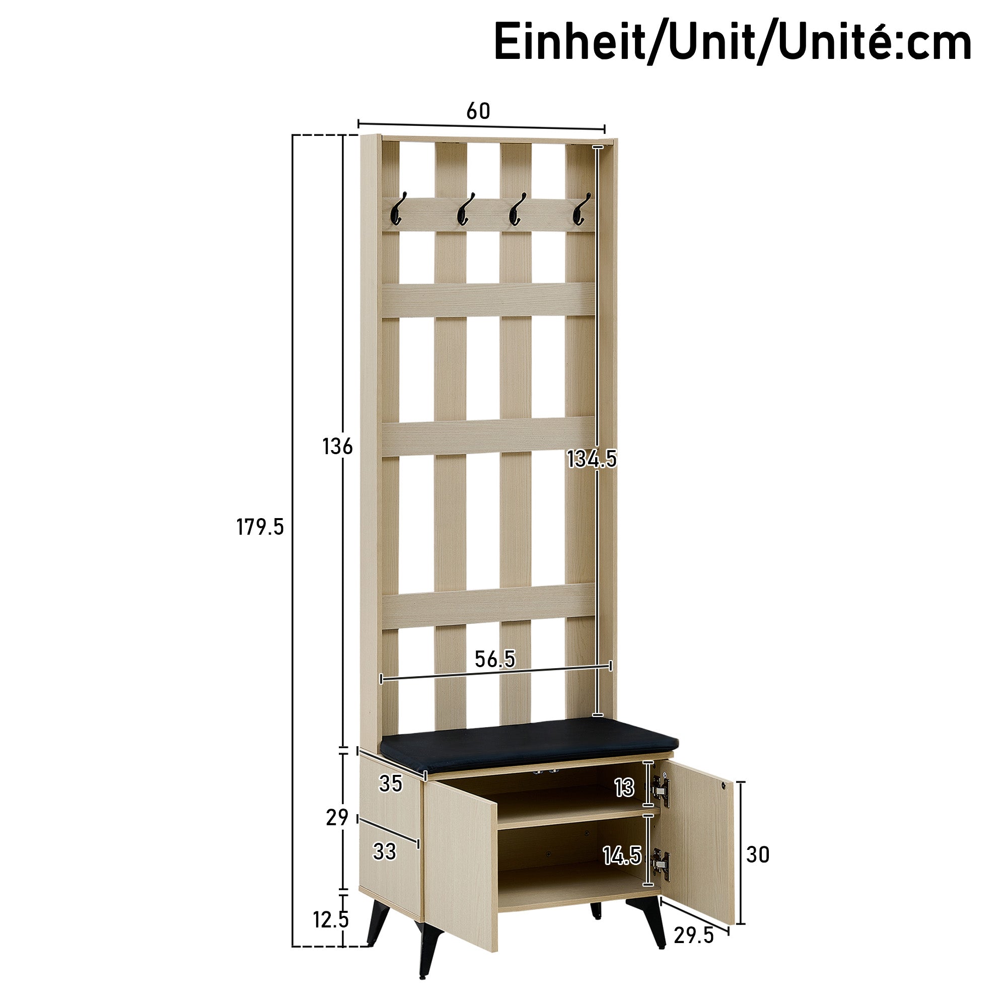 Combination Set: Modern Wardrobe, Bench & Shoe Cabinet Storage Solution