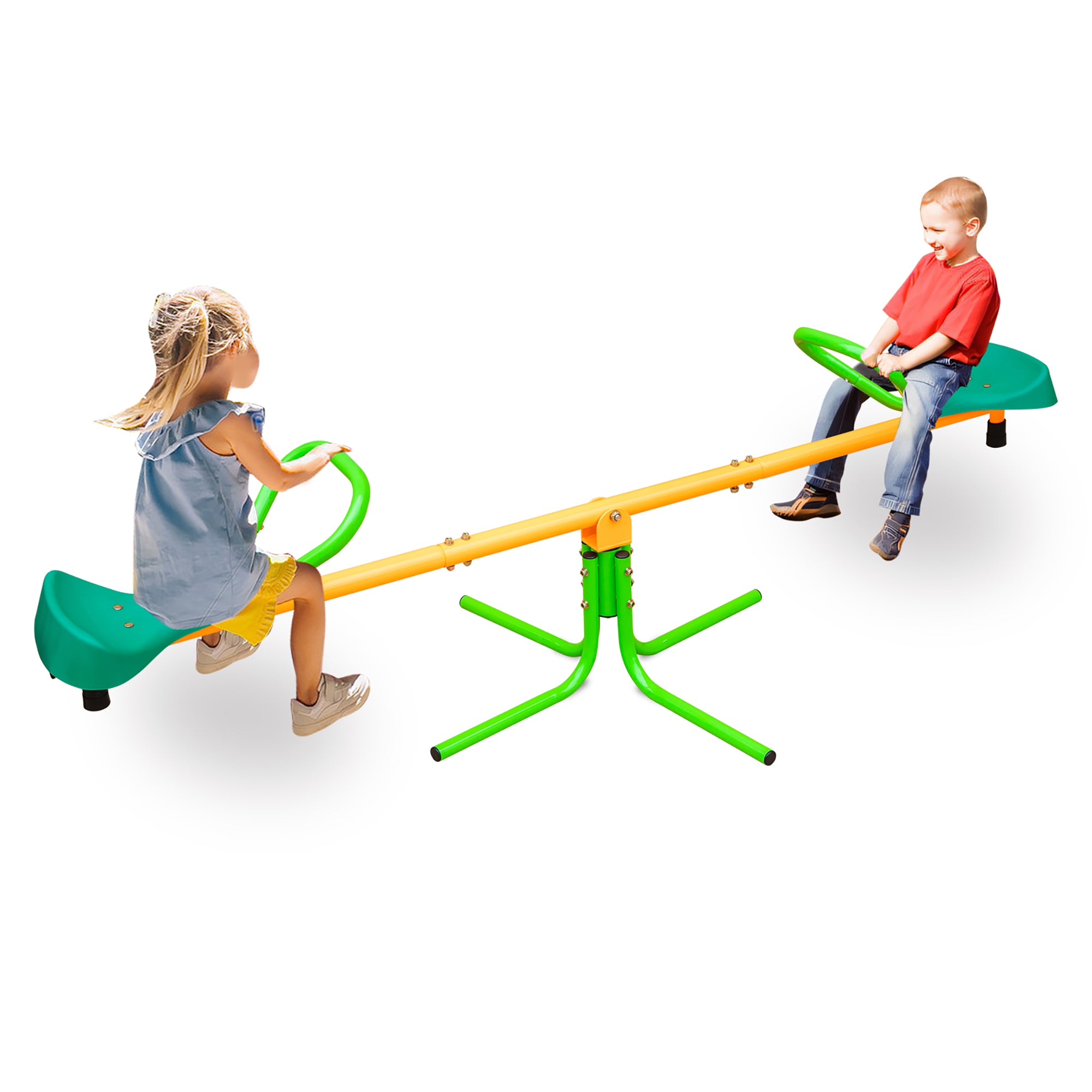 Kids Seesaw Outdoor Teeter Board Non-Slip Handle, Green Yellow