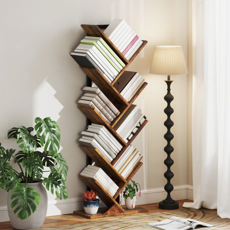 Eight-Section Tree Bookcase, Unique Design Shelf, Wood-Effect