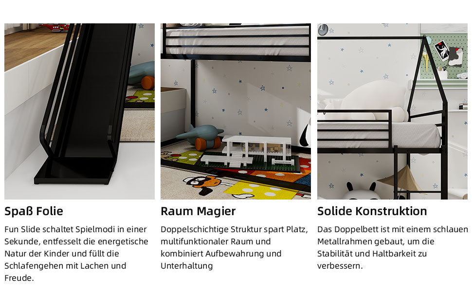 Twin over Twin Bunk Bed with Slide, House Shaped, Metal