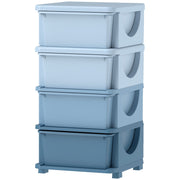 Kids' Storage Boxes, 4 Drawers, Rounded Edges, Plastic, Blue