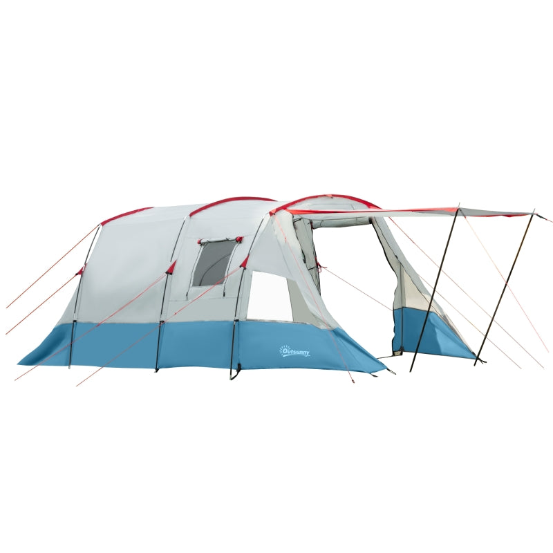 6-8 Person Tunnel Tent, Camping Tent with Bedroom & Living Room, 2000mm Water Column, Blue