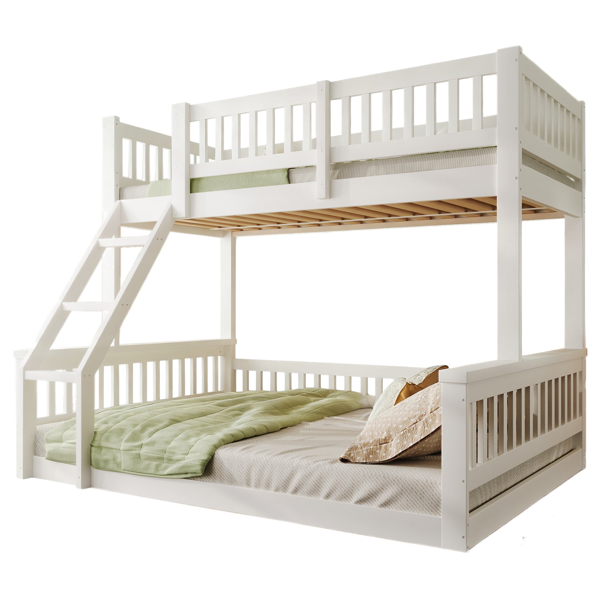Bunk Bed 90x200cm/140x200cm with Ladder & Rail, White