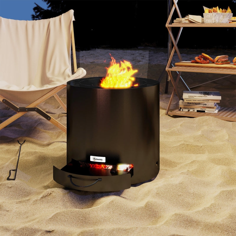 Metal Fire Pit Wood-Burning with Fire Poker - Black