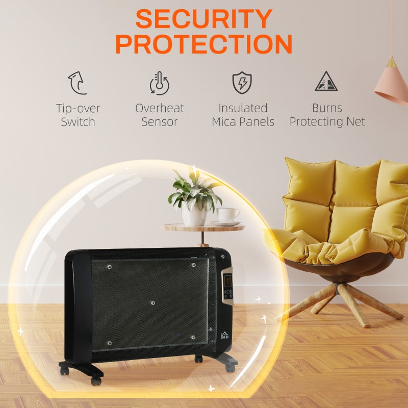 Mica Electric Space Heater, Portable with 2 Heat Settings (1000W/2000W), Adjustable Temperature 18-30°C, Black