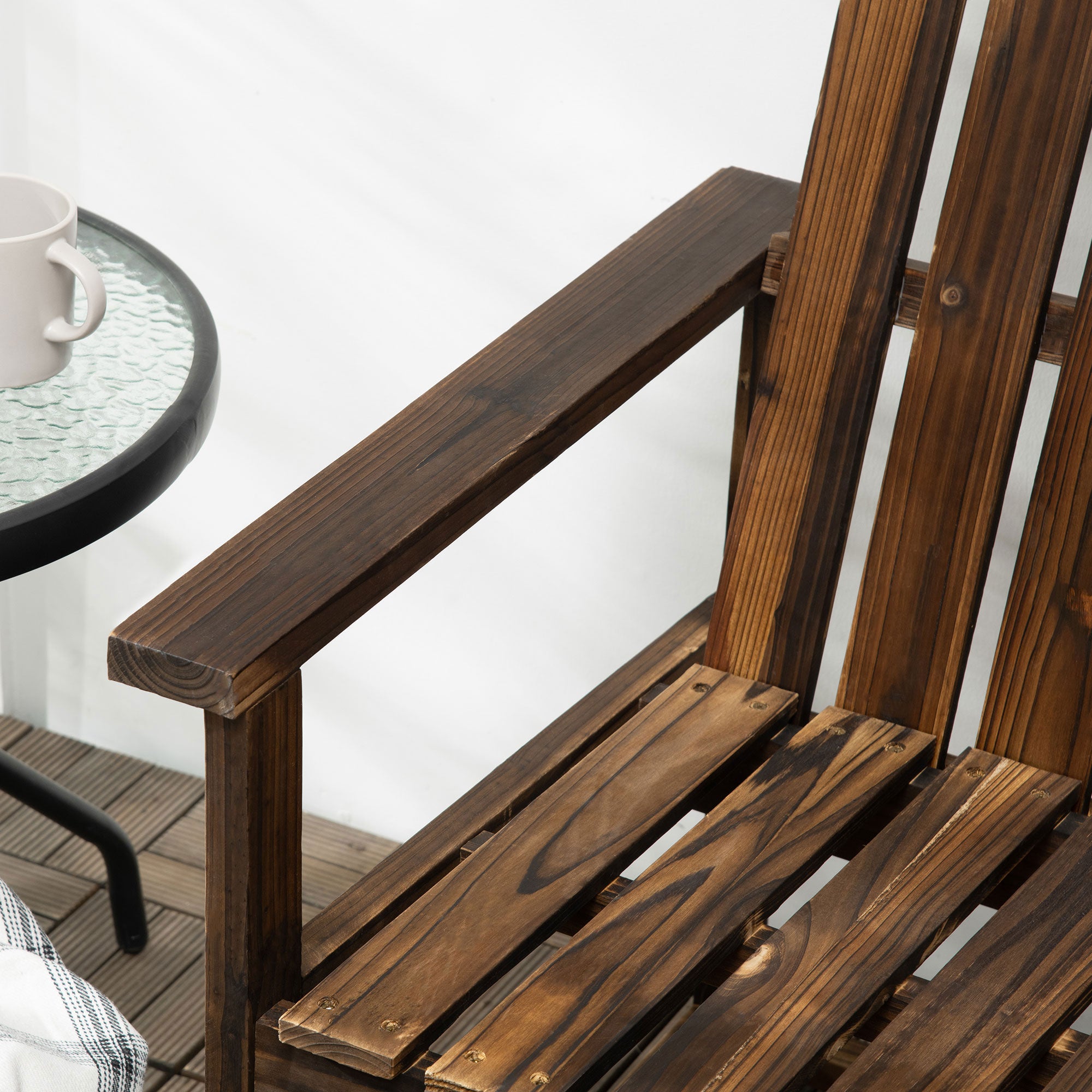 2-Seater Garden Bench, Backrest Armrests 240kg Load Capacity, Charred Wood