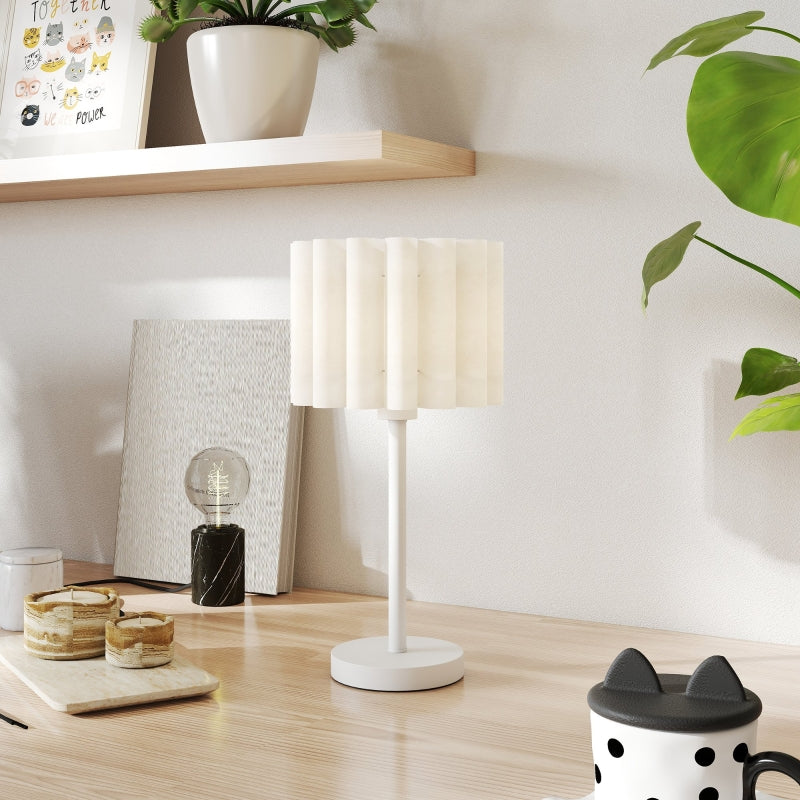 Table lamp with wave lampshade, E27 socket, button switch, white