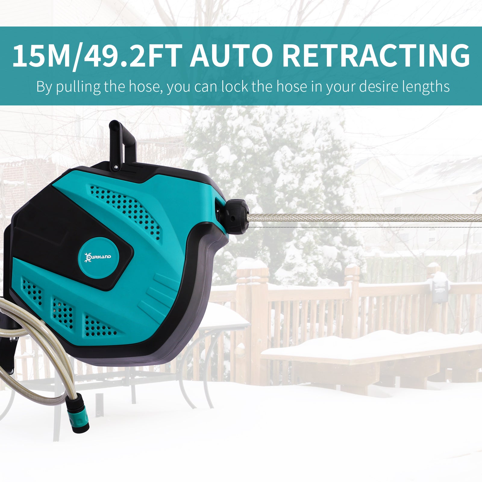 Garden Auto Hose Reel, 15m Retractable Wall Mounted 7 Patterns Spray Nozzle