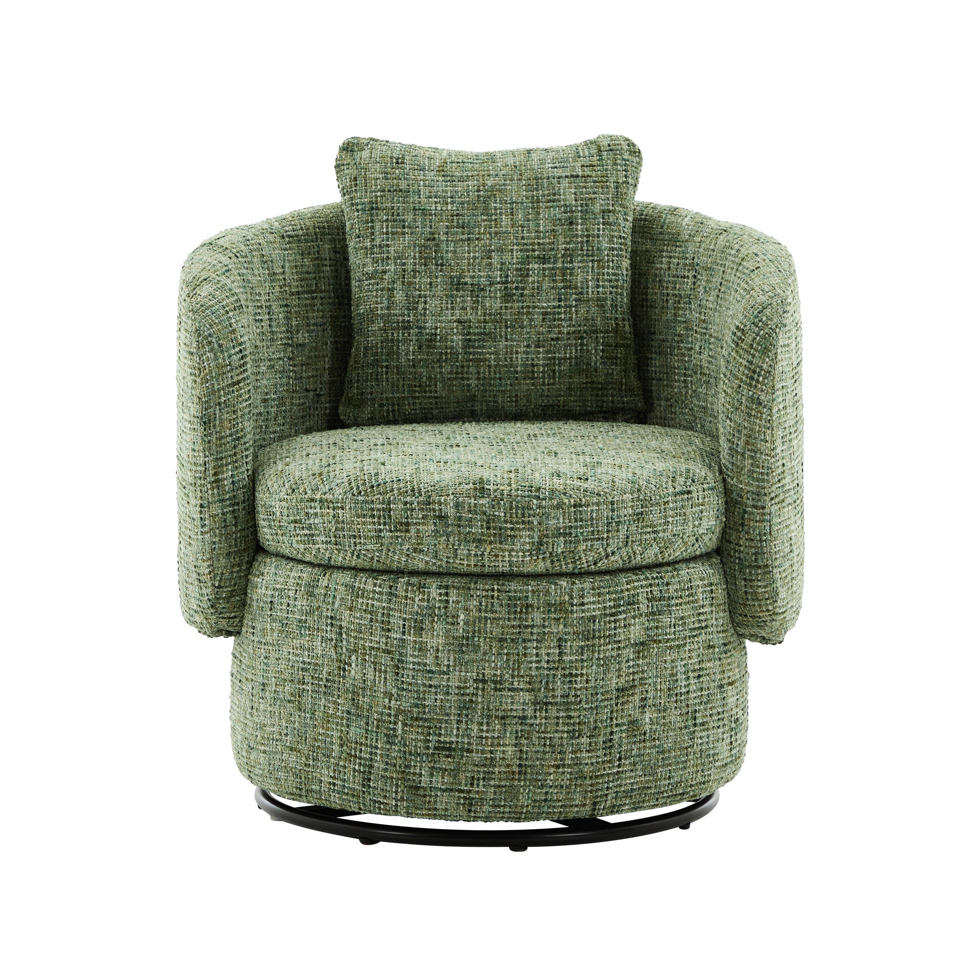 028 Swivel Armchair, 360° Rotating, Hidden Storage, Plump Back Cushion, Green