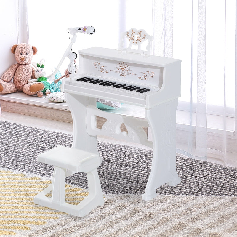 Kids Piano Mini Electronic Keyboard Educational Toy Set w/Stool & Microphone White