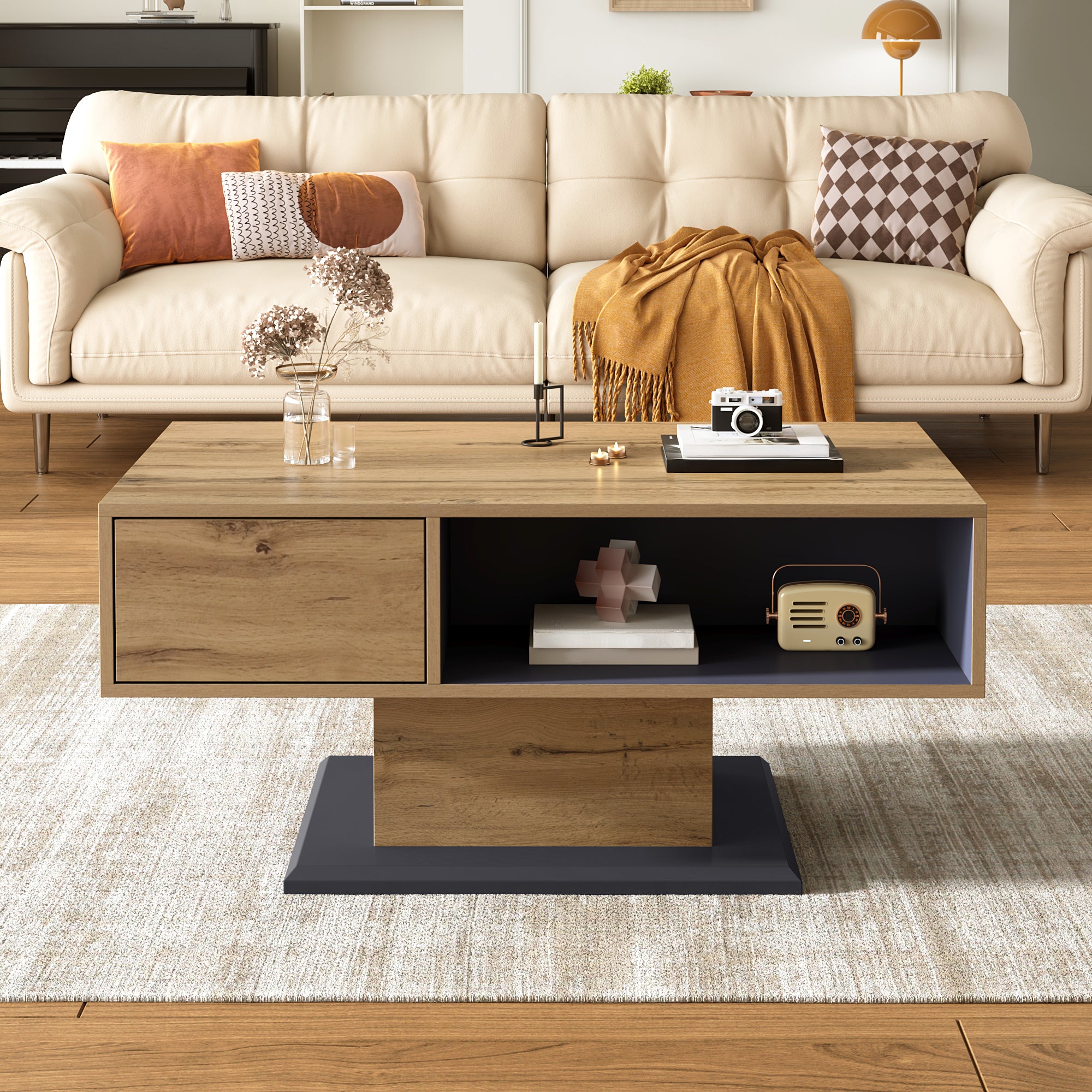 Coffee Table Modern Double-Sided Storage Large Shelf