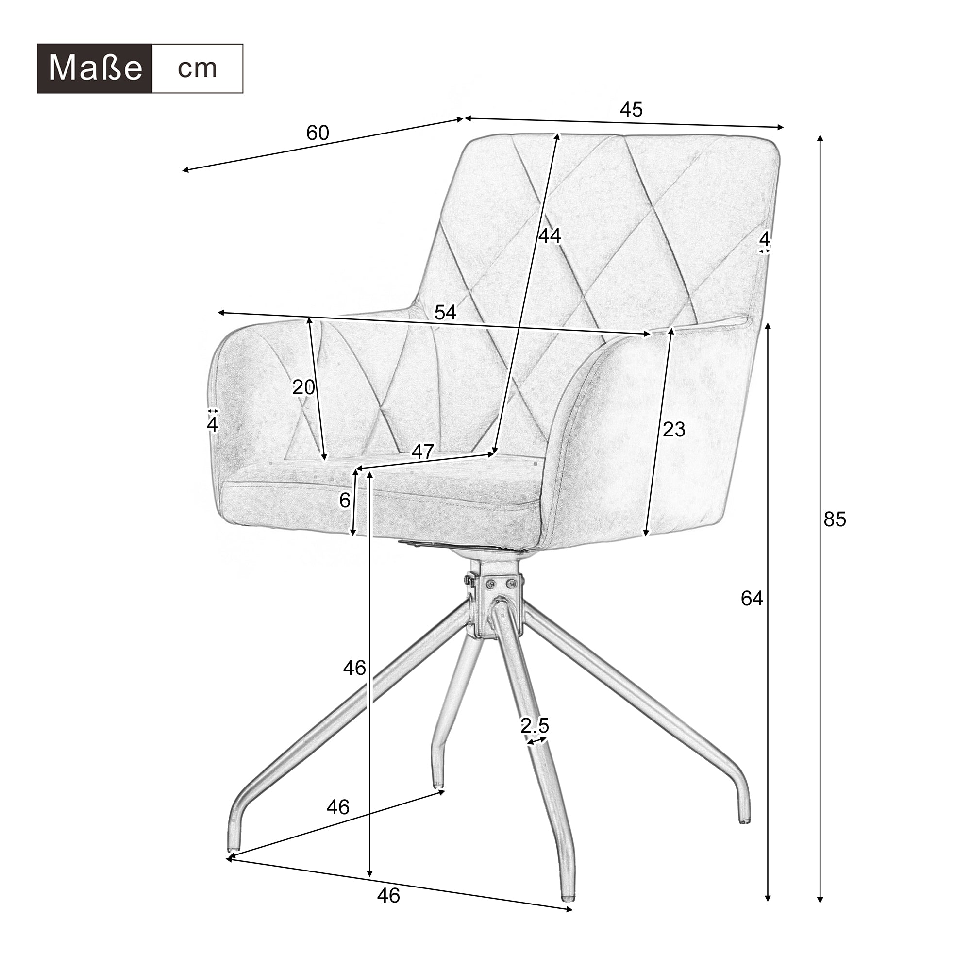 360° Swivel Dining Chairs, Set of 6 with Diamond Pattern and Lumbar Support, Anthracite Velvet