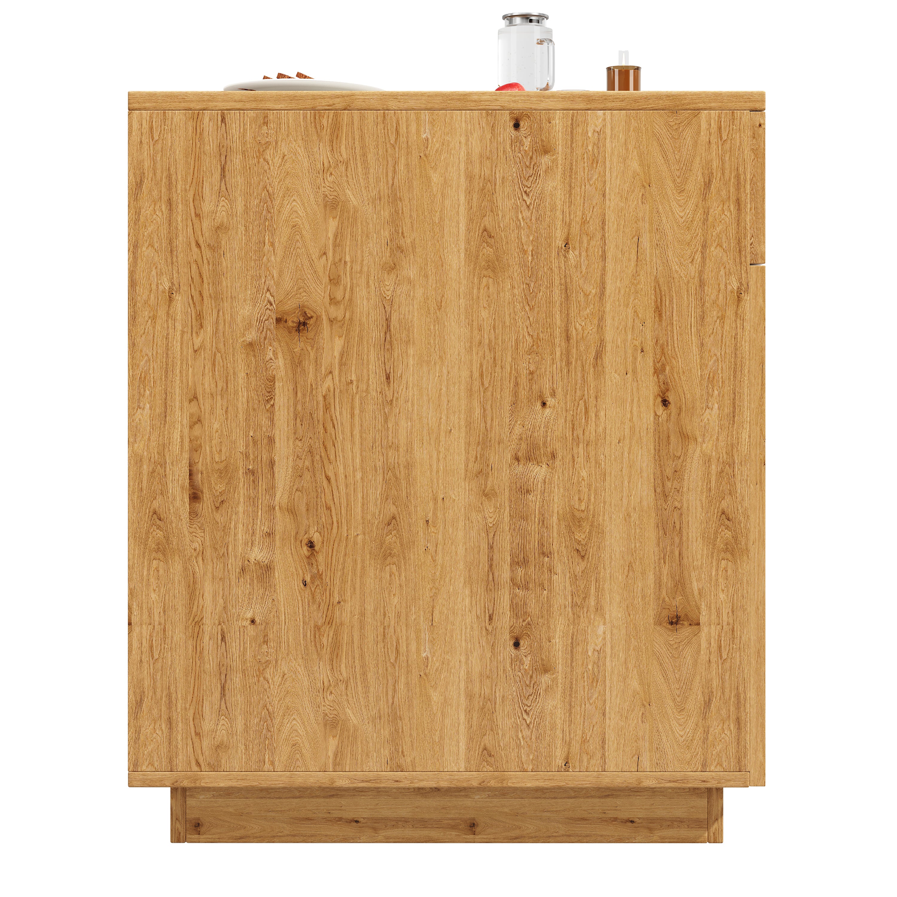 Kitchen Island with Extendable Table, Multifunctional Cabinet with LED Lighting and Drawers, Oak Look