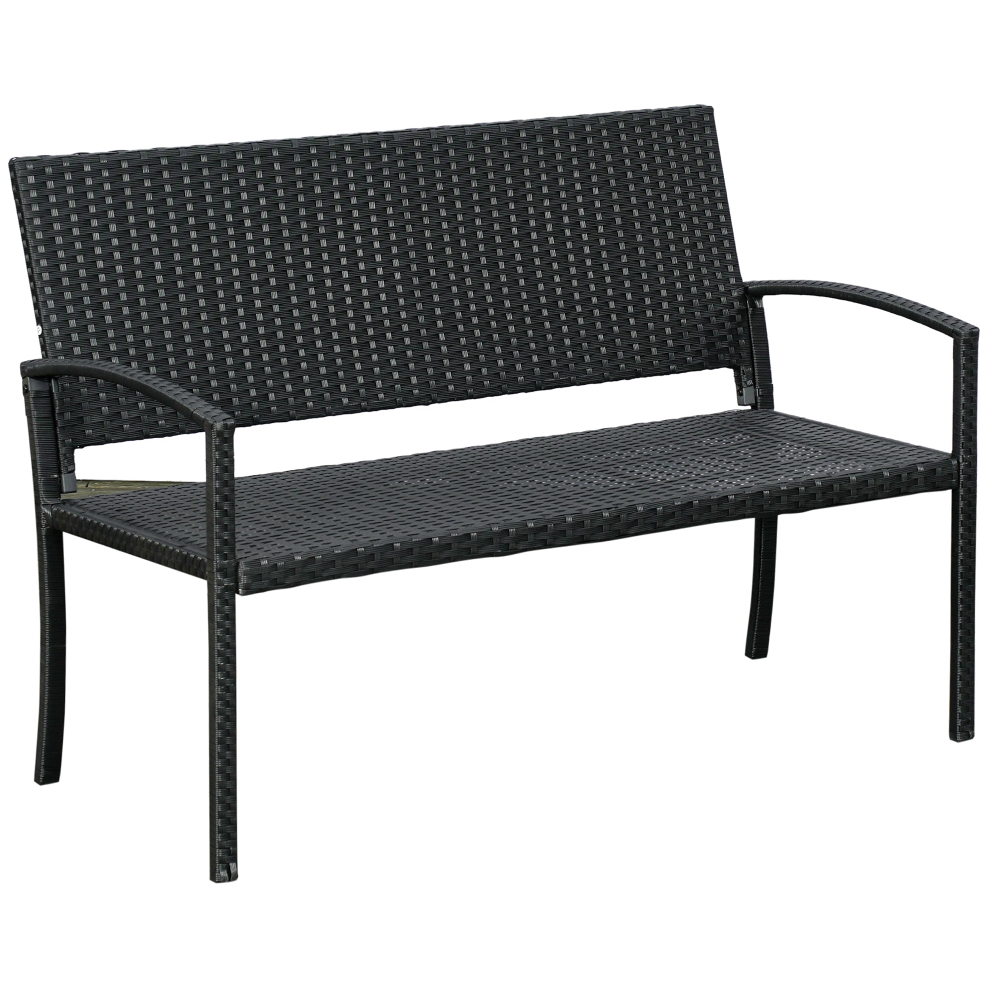Polyrattan Garden Bench 2-Seater Park Bench Steel Frame Wicker, Black