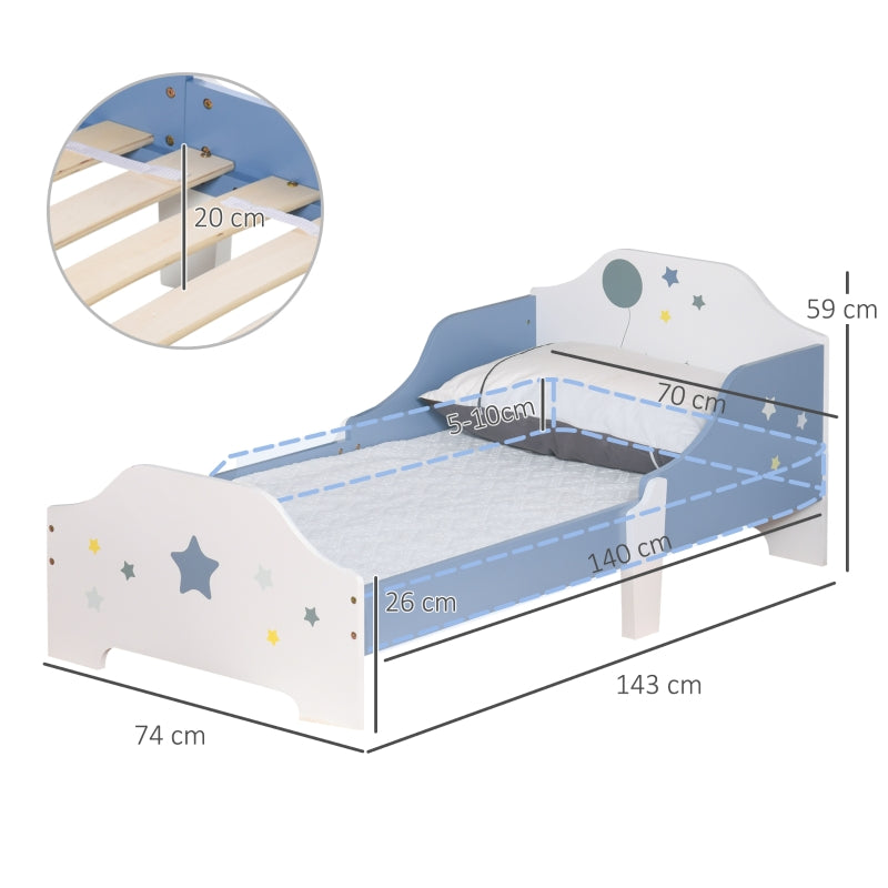 Toddler Bed Frame with Safe Guardrails Low Junior Blue