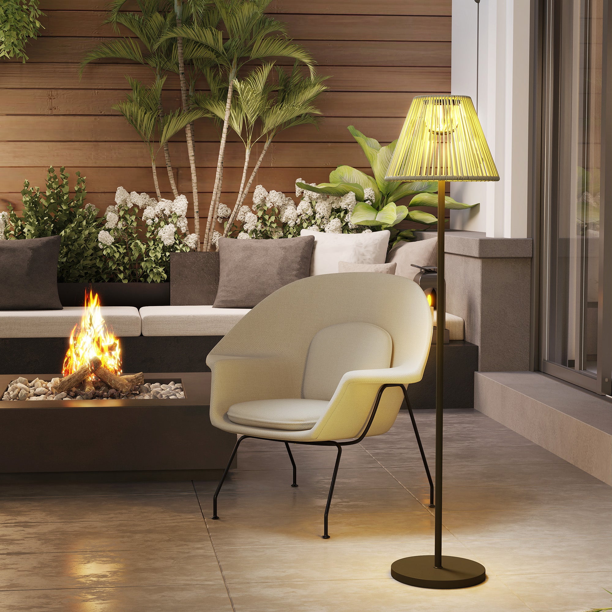 Solar Floor Lamp, Light Sensor 25 LEDs IP44 Outdoor Rattan Style