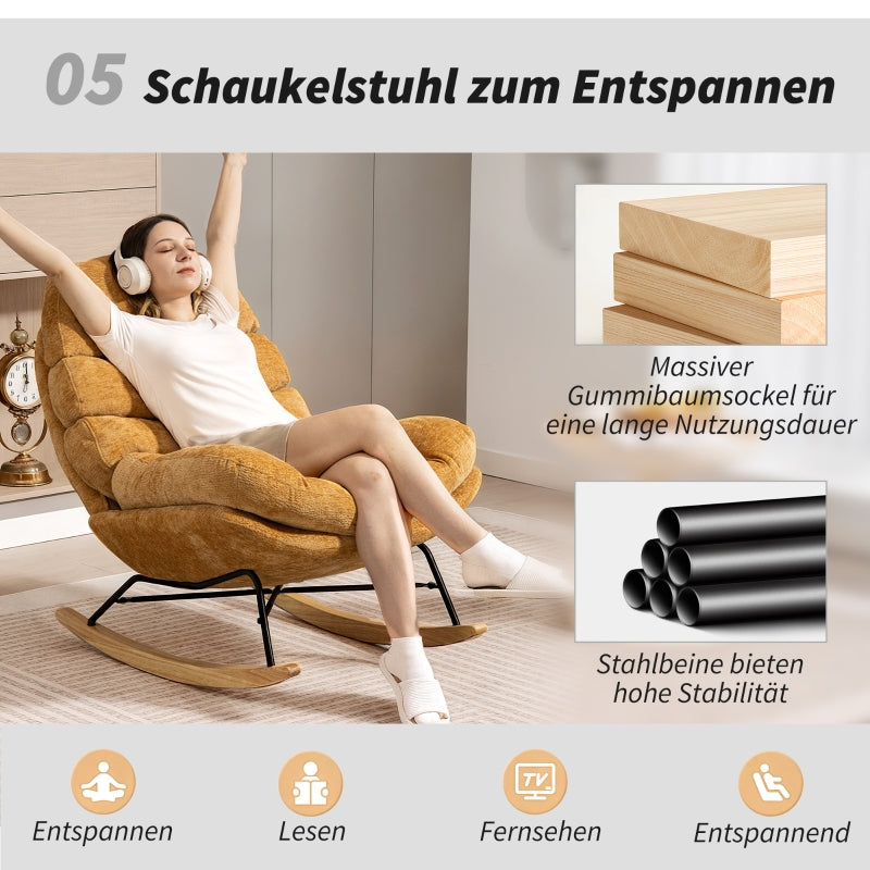 Upholstered Rocking Chair with Steel Legs & Wooden Runners, Yellow