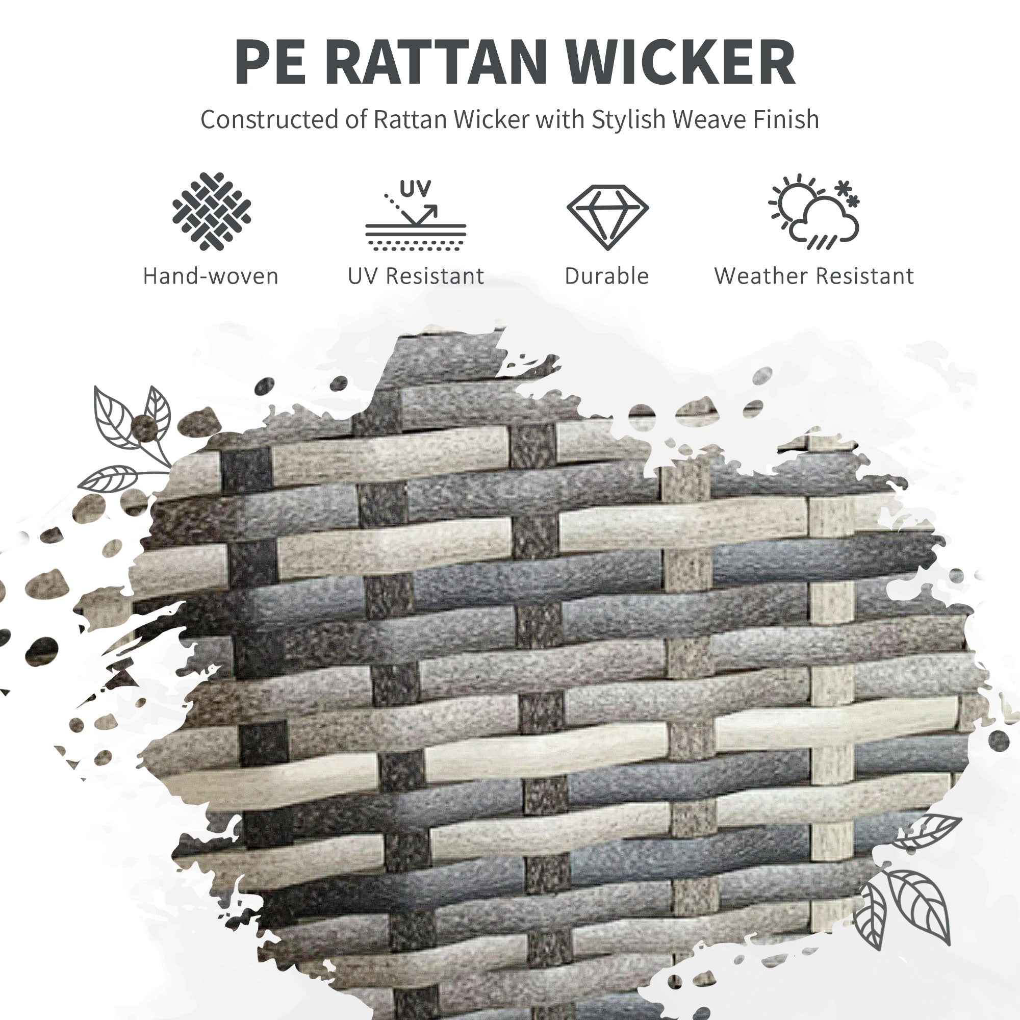 Five-Pieces Dining Set 4 Armchairs Tempered Glass Table Rattan Mixed Grey