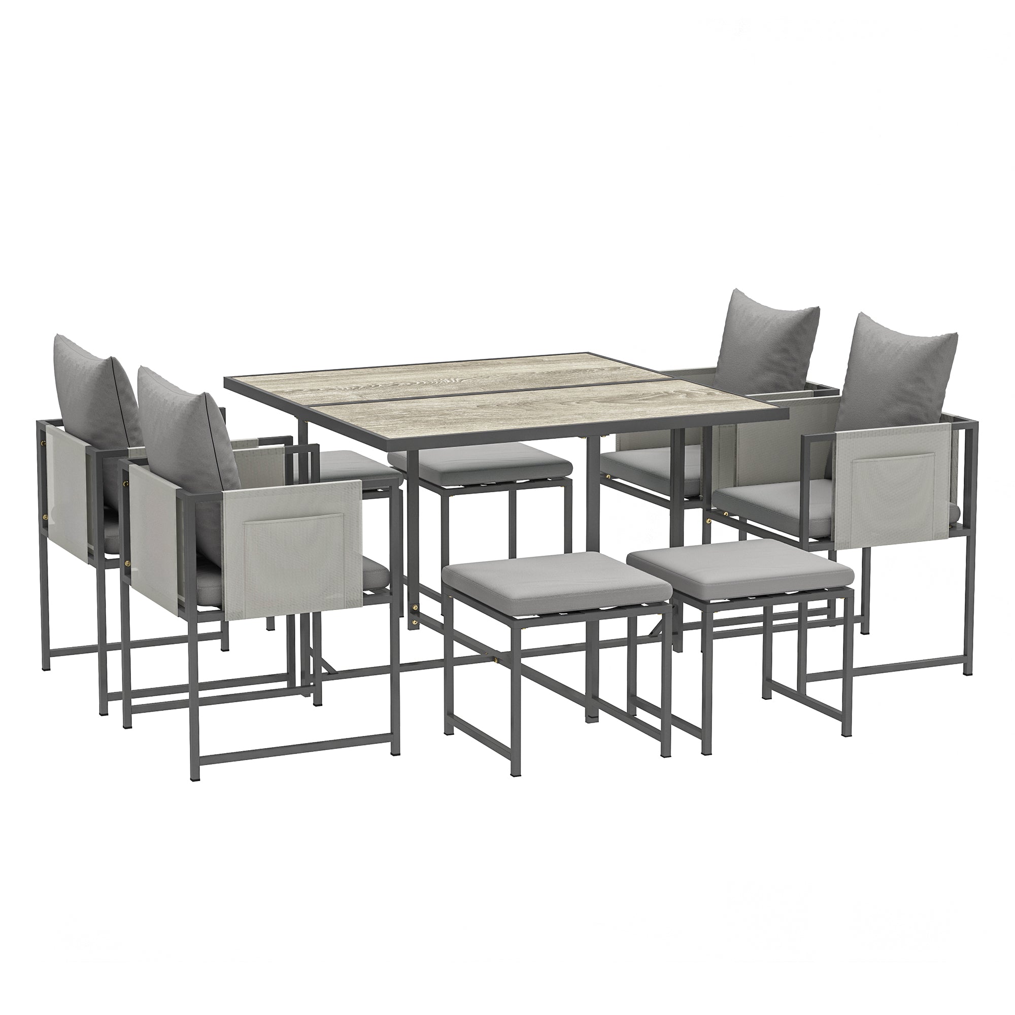Nine-Piece Garden Dining Set, Steel Frame, Grey