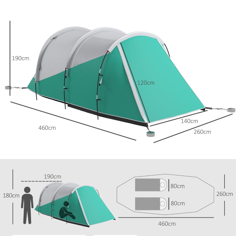 Three-Man Tunnel Tent, 3000mm Water-Resistant Two-Room - Green