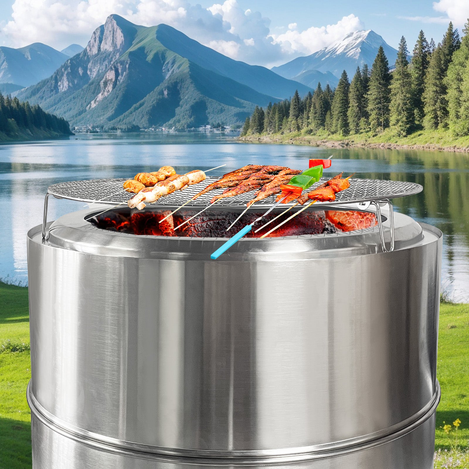 Fire Pit Portable Outdoor Fireplace with Ashtray Stainless Steel