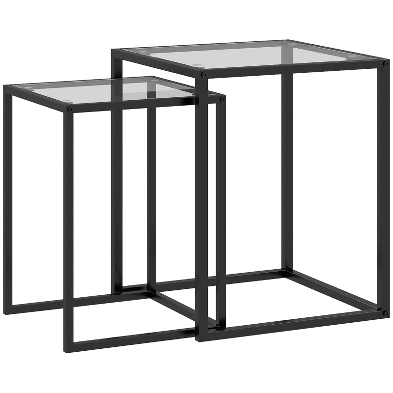 Set of 2 Stackable Side Tables Modern Steel Legs Black