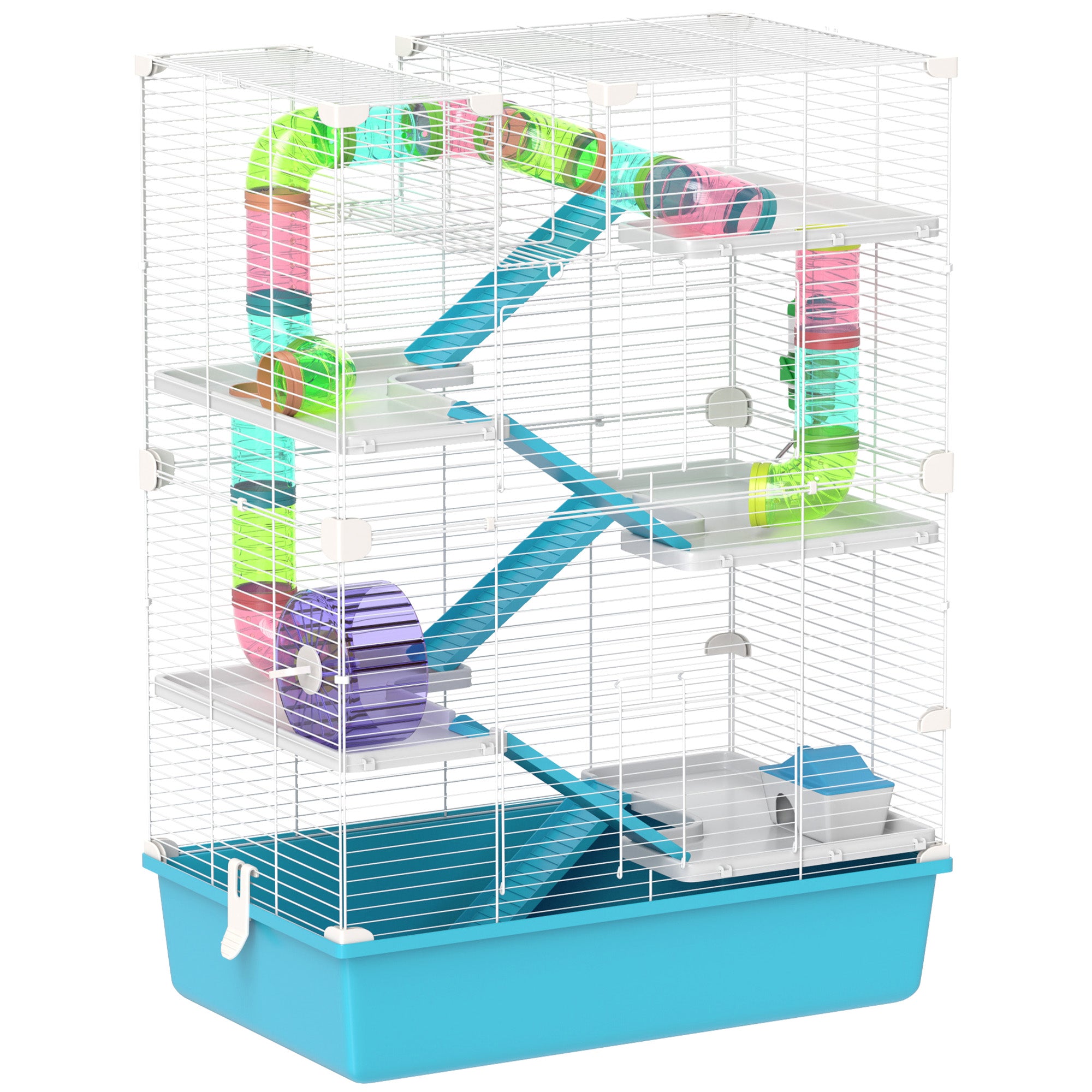 Hamster Cage, 6-Story with Tubes Tunnels Wheel Ramps, Light Blue