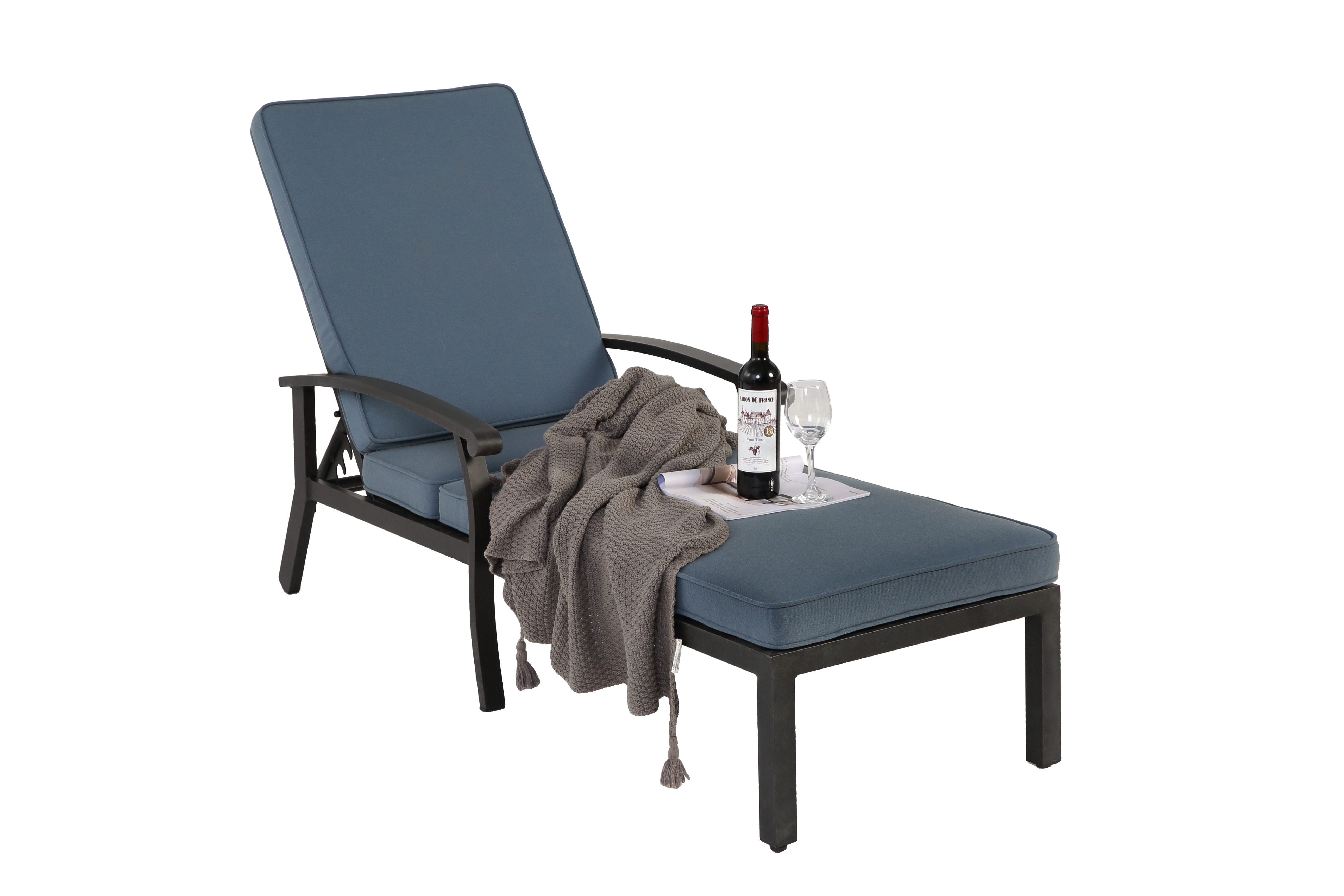 Lounge Patio Chair, Adjustable Reclining Rustproof Aluminum Poolside Chaise, Blue