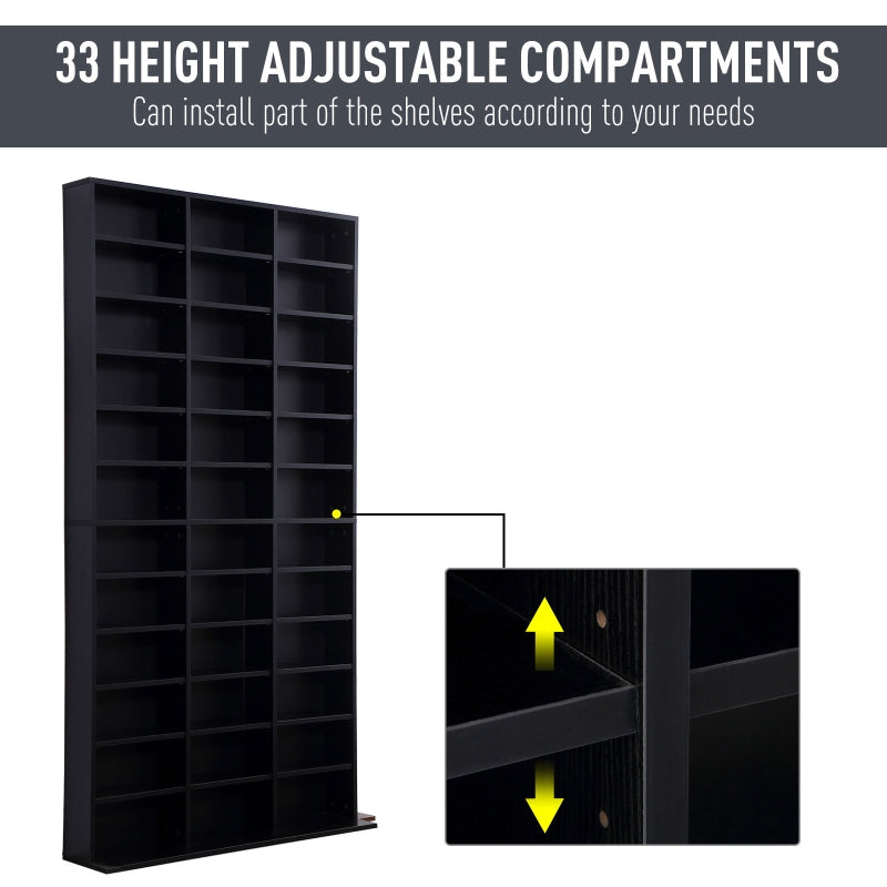 1116 CD/ 528 DVD Storage Unit, Adjustable Wooden Display Shelf, Black