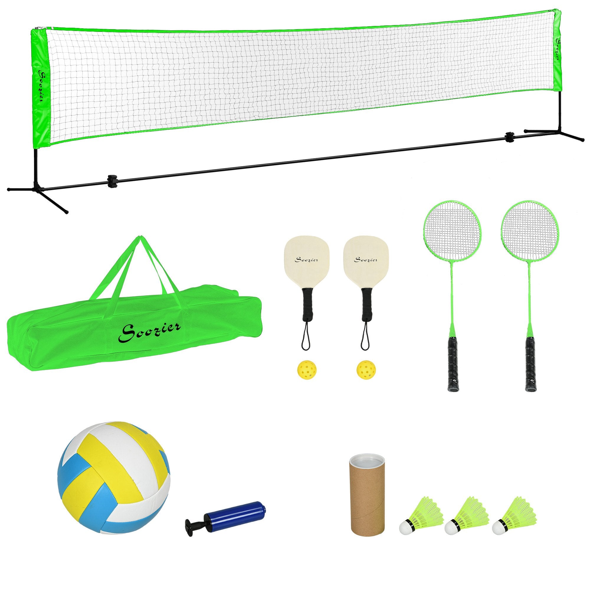 SPORTNOW Badminton Set, Adjustable Net, Shuttlecocks, 4 Rackets, with Carrying Bag, for Indoor and Outdoor