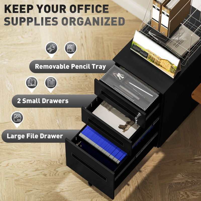 Filing Cabinet Three-Drawer Steel Black
