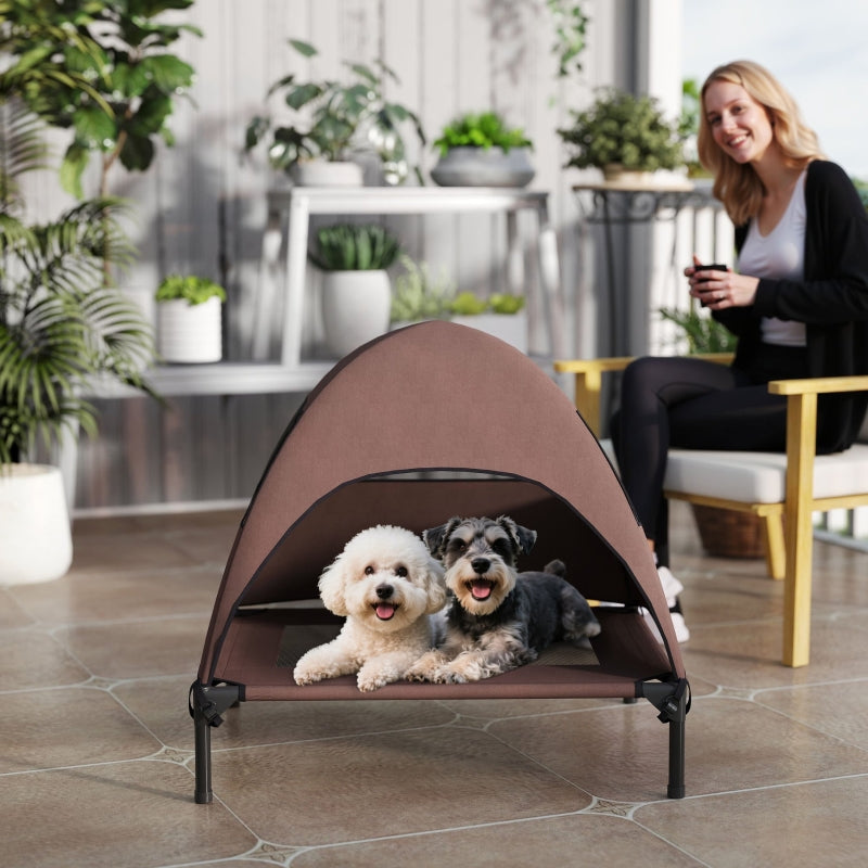 Outdoor Dog Bed with Roof, Raised for Medium Dogs, Coffee
