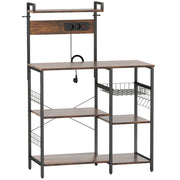 Kitchen Shelf Freestanding 5-Tier 2 Sockets 5 Hooks Basket - Steel
