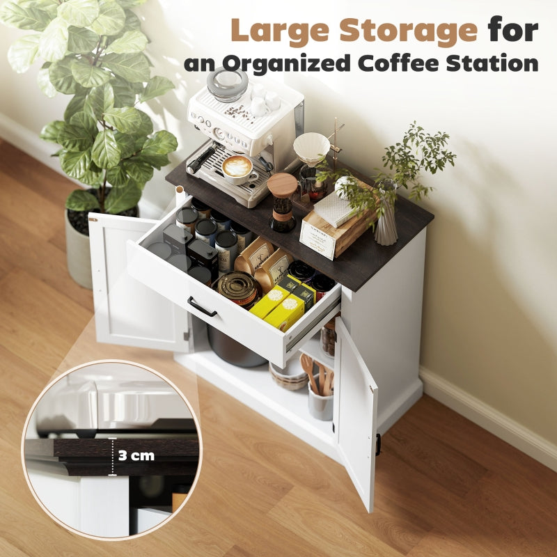 Farmhouse Sideboard, 3cm Thick Top 2 Barn Doors, White