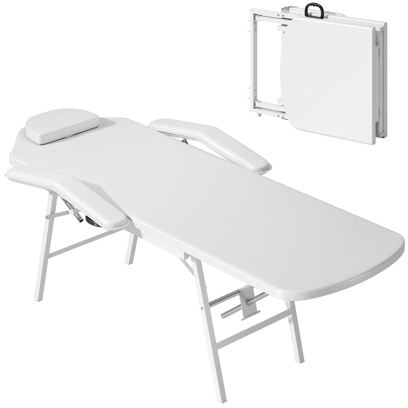Massage Table, Folding Portable, Faux Leather, White