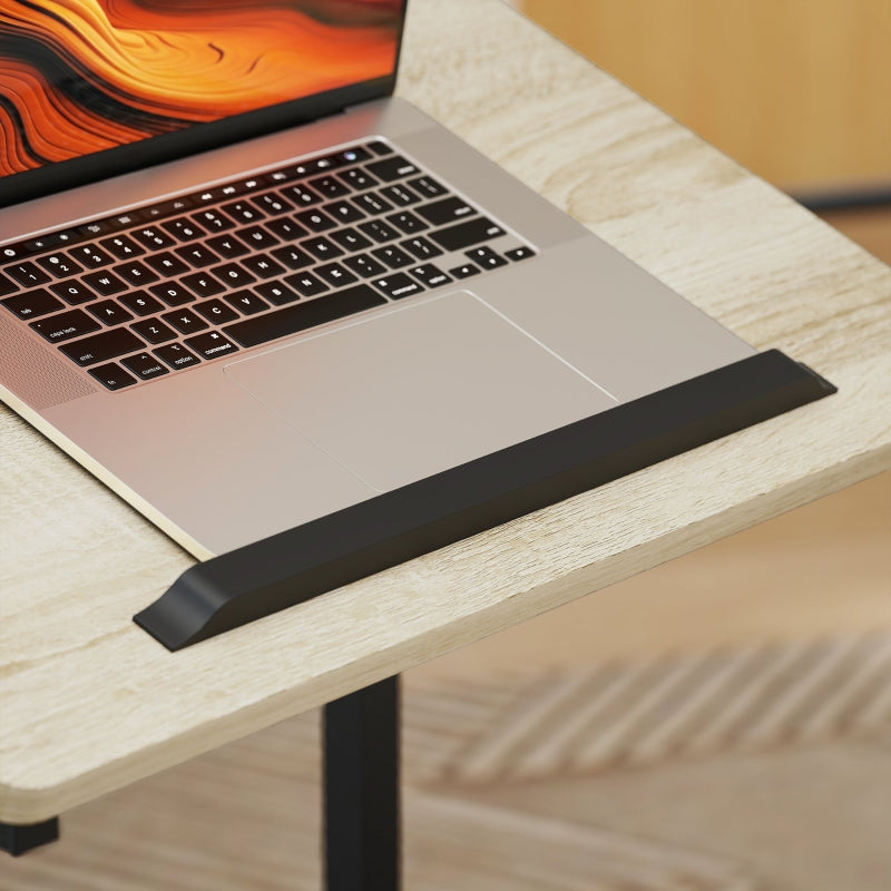 C-shaped side table, height-adjustable coffee laptop table with wheels, white