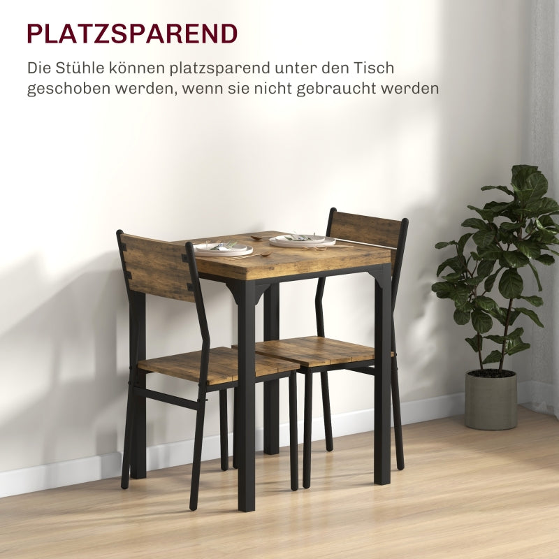 3-Piece Dining Set, 1 Table and 2 Chairs, MDF+Metal, Brown