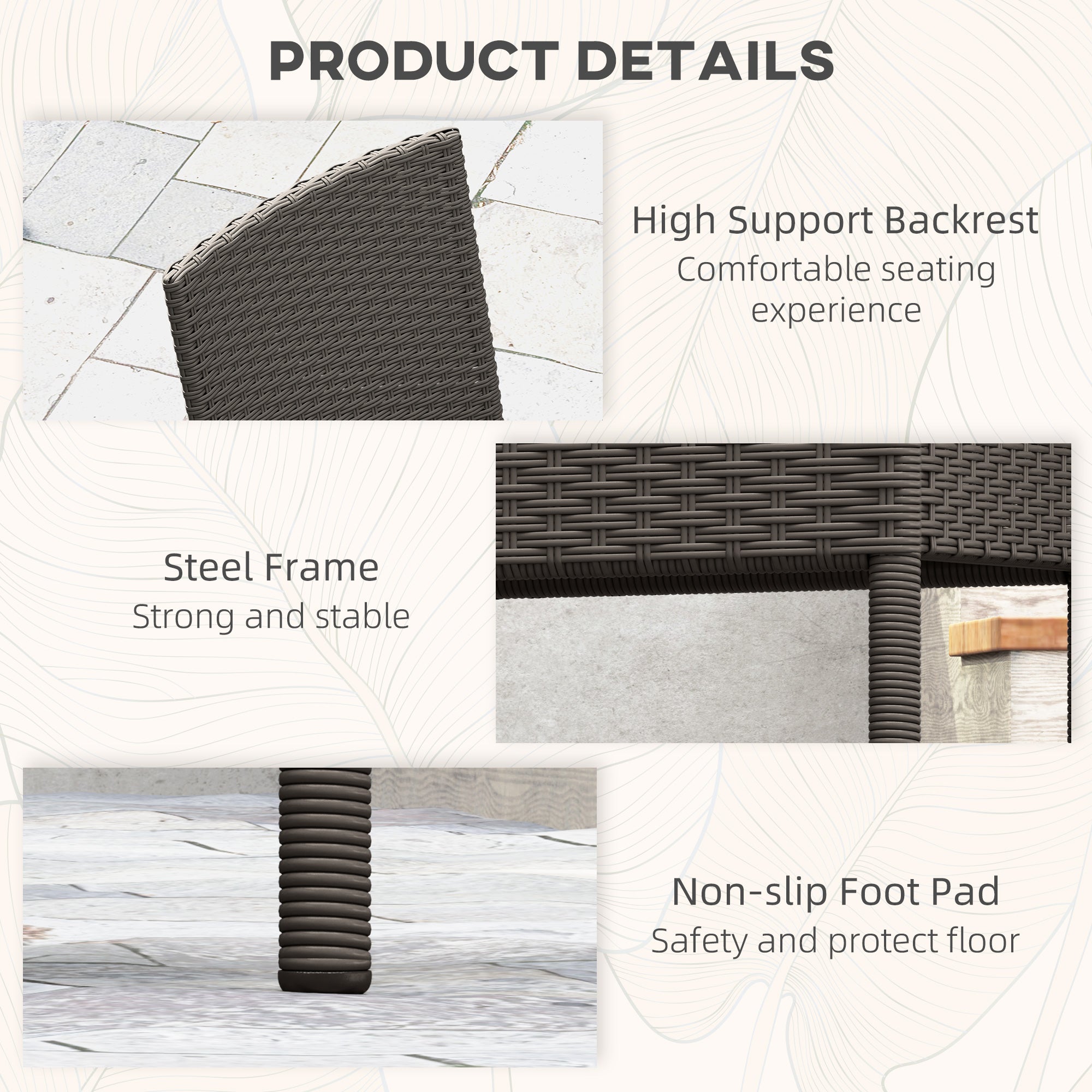 Set of Four Armless Garden Chairs, Rattan Wicker, Dark Grey