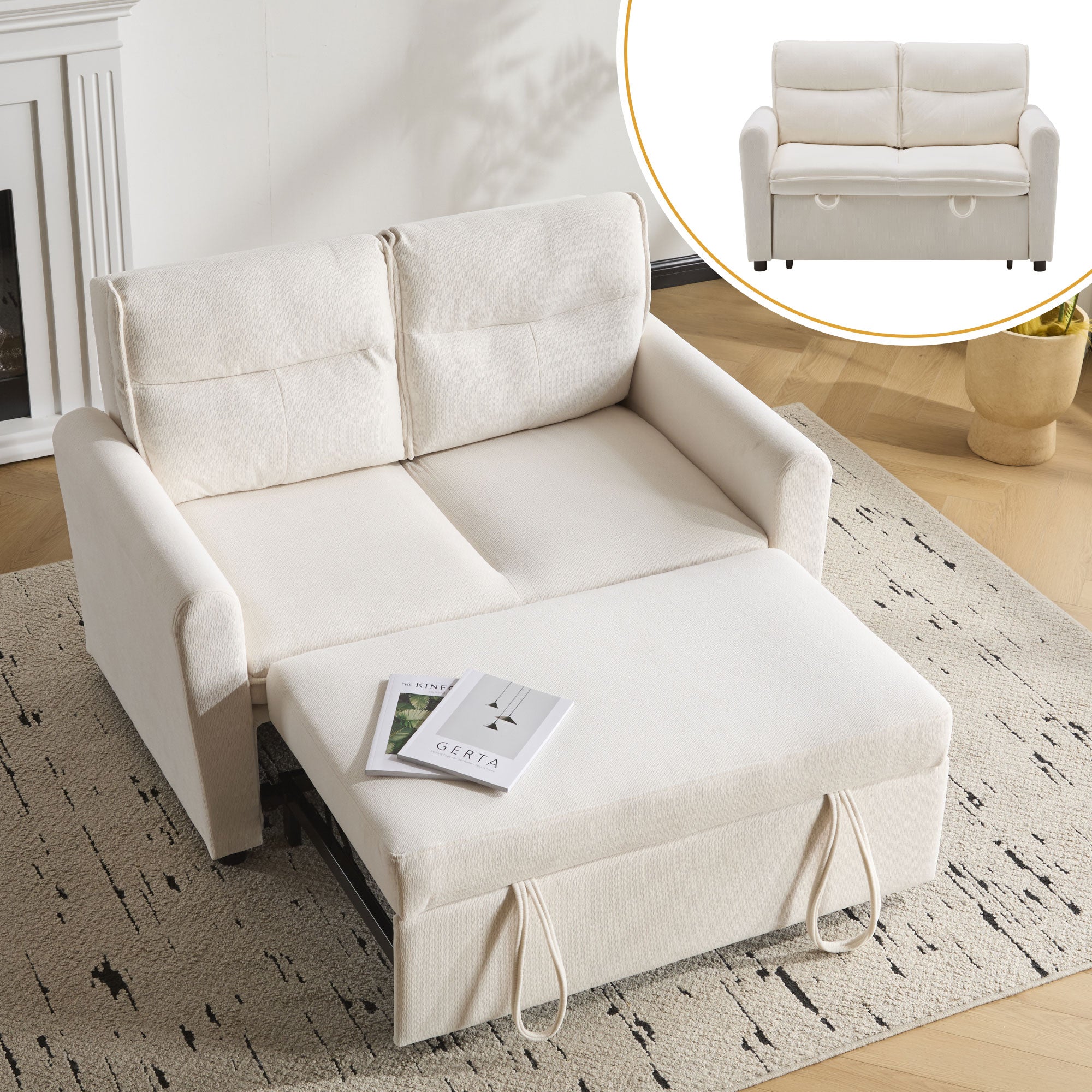 Sofa Bed, Modern 2-Seater Foldable with Pull-Out & Adjustable Backrest