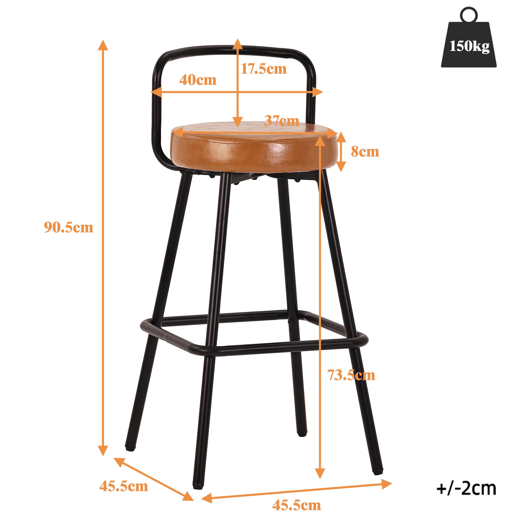 Modern Bar Stool Set of 6 with Ergonomic Backrest and Footrest, Brown PU Leather