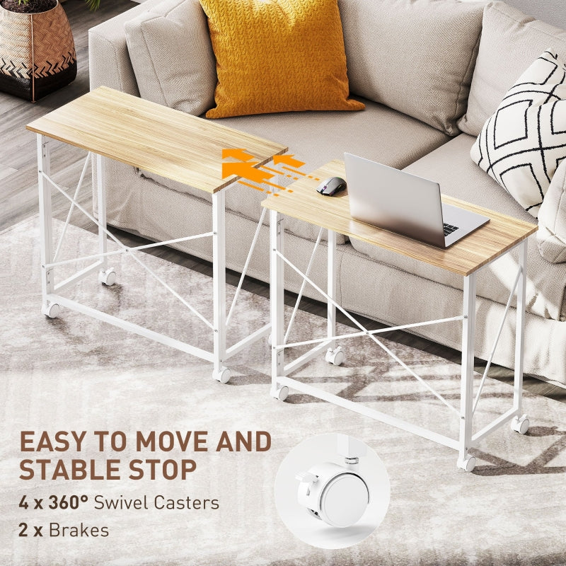 Folding Desk 80 cm on Wheels, Natural Tone