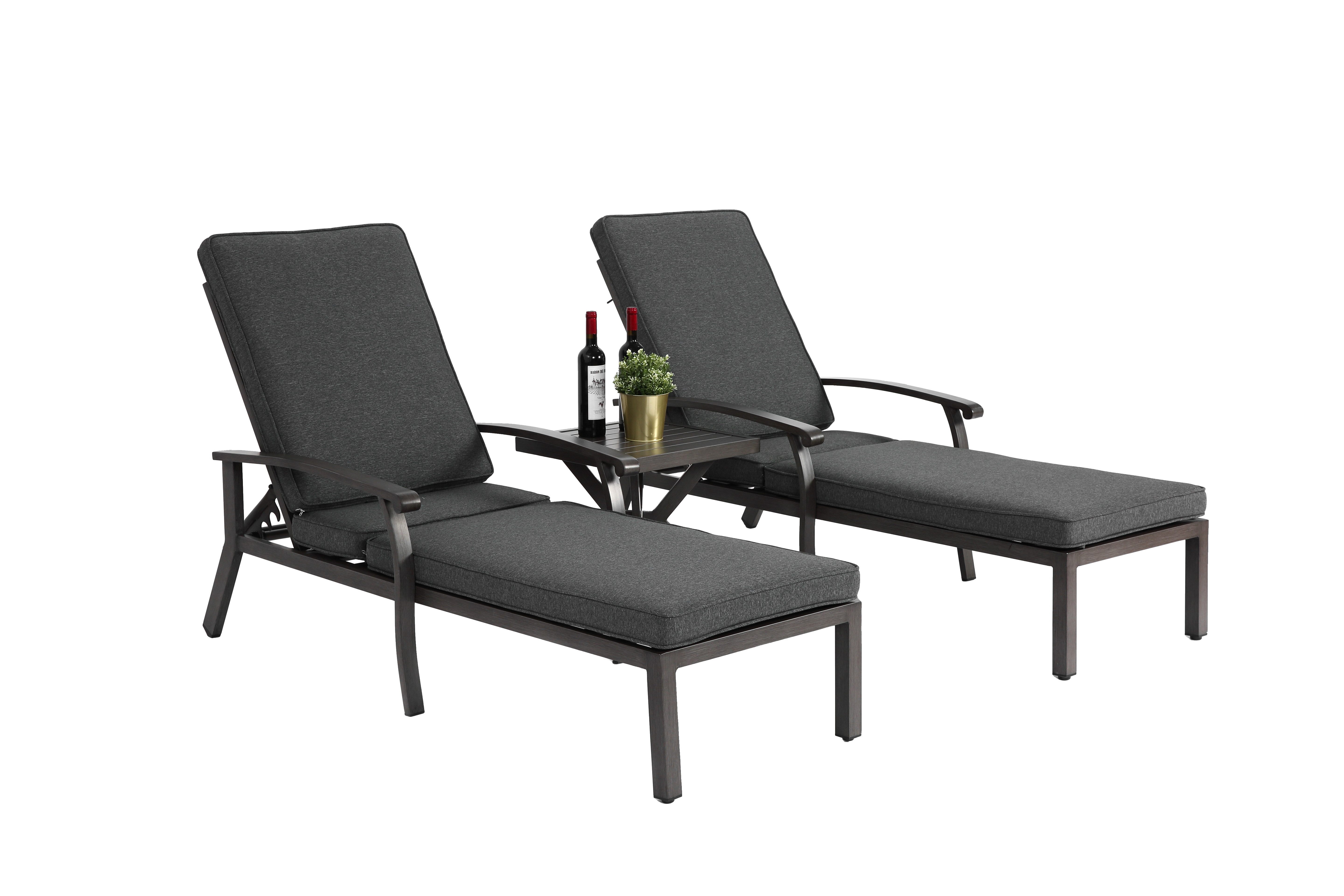 Lounge Patio Chair, Adjustable Reclining with Gray Cotton Cushion